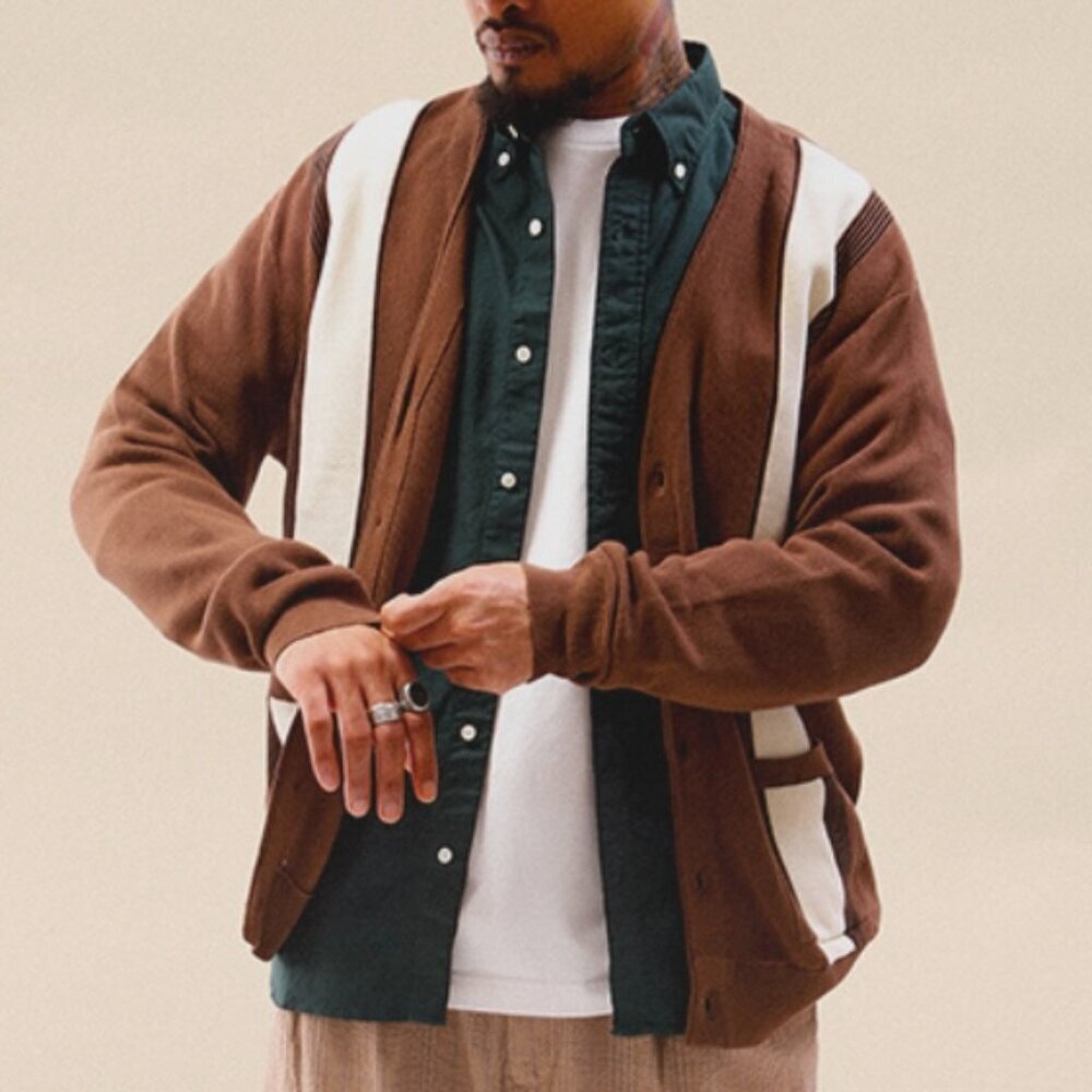 Beams Plus Brown Striped Cotton Cardigan XL​​